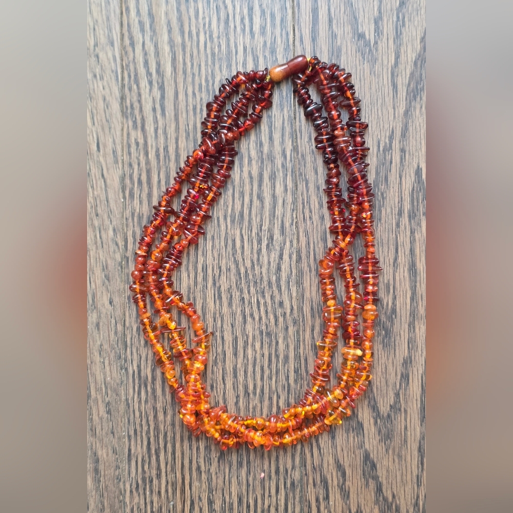 Multi-Strand Amber Bead Necklace